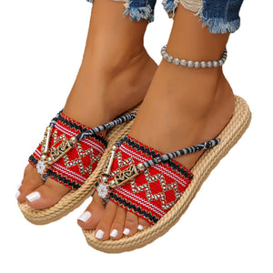 StrawBloom Straw Flower Bohemian Wedge Flip-Flops, product view 1