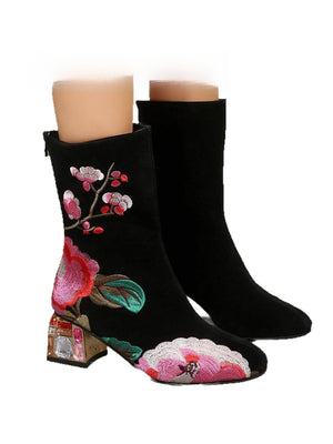 VelvetPine Embroidered Heel Boots, product view 1