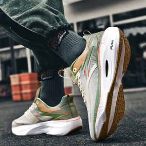 Person wearing stylish sneakers on a street with blurred background