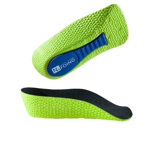 Green shoe lift with blue label on a white background