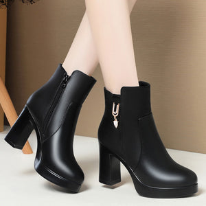 Glintheel Chunky Heel Winter Ankle Boots, product view 4