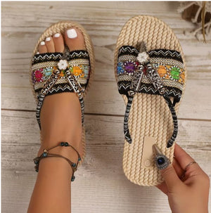 StrawBloom Straw Flower Bohemian Wedge Flip-Flops, product view 9