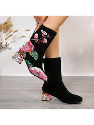 VelvetPine Embroidered Heel Boots, product view 5