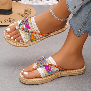 StrawBloom Straw Flower Bohemian Wedge Flip-Flops, product view 3