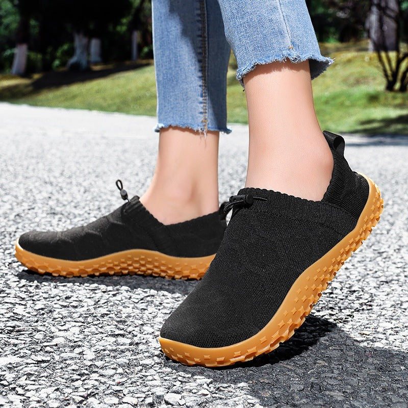 WideStride wide-toe knit barefoot walking shoes featured in a fit comparison