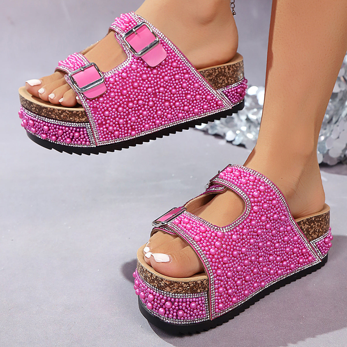 Corkstep Footbed Buckle Platform Flip-Flops, product view 5