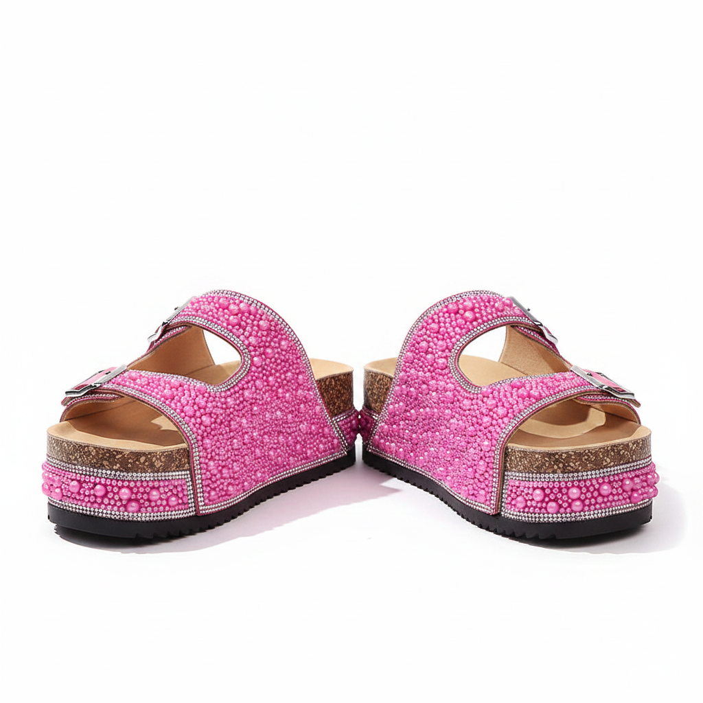 Corkstep Footbed Buckle Platform Flip-Flops