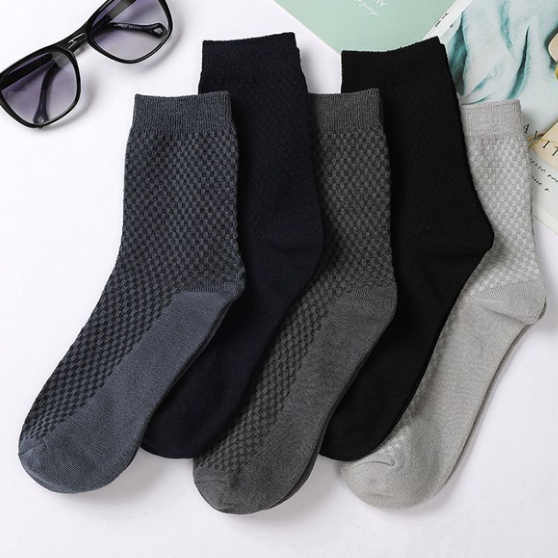 Elorvian bamboo socks flat lay showing all five colours, mid-calf with textured knit