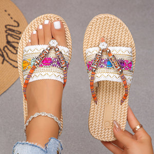StrawBloom Straw Flower Bohemian Wedge Flip-Flops, product view 2