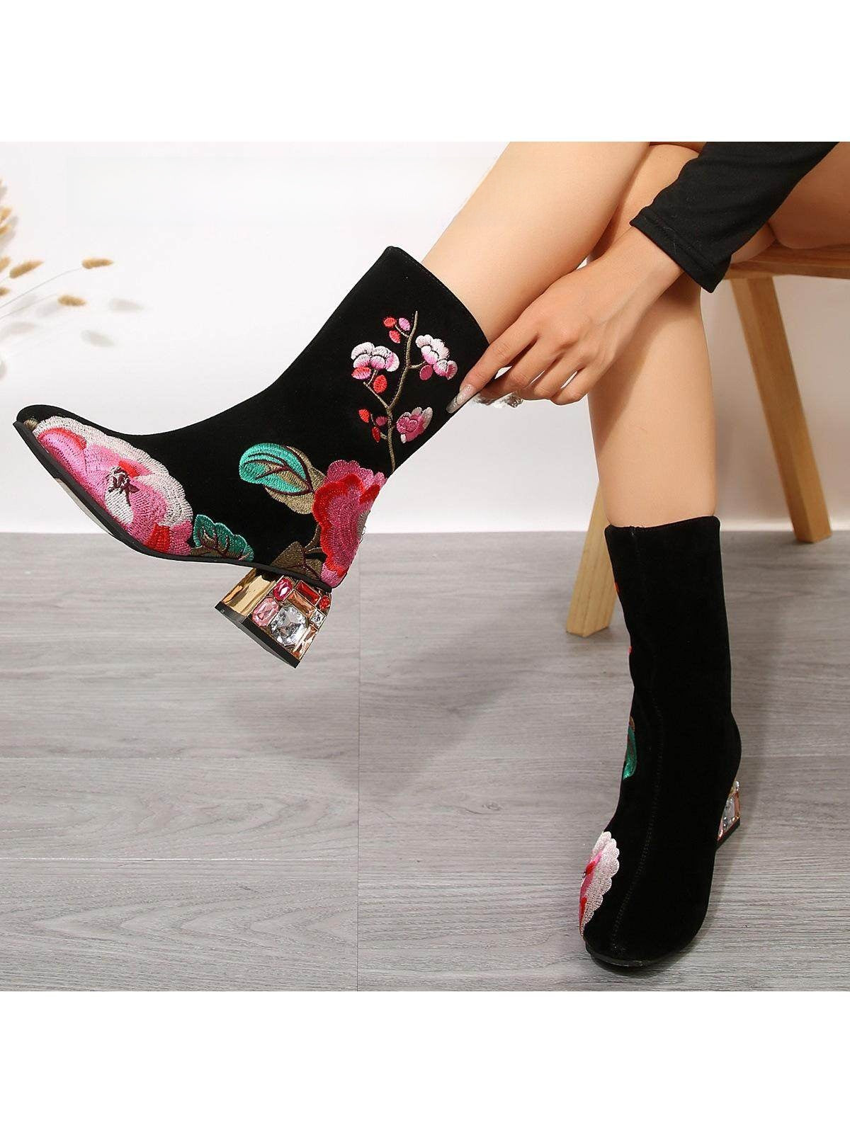 VelvetPine Embroidered Heel Boots, product view 4