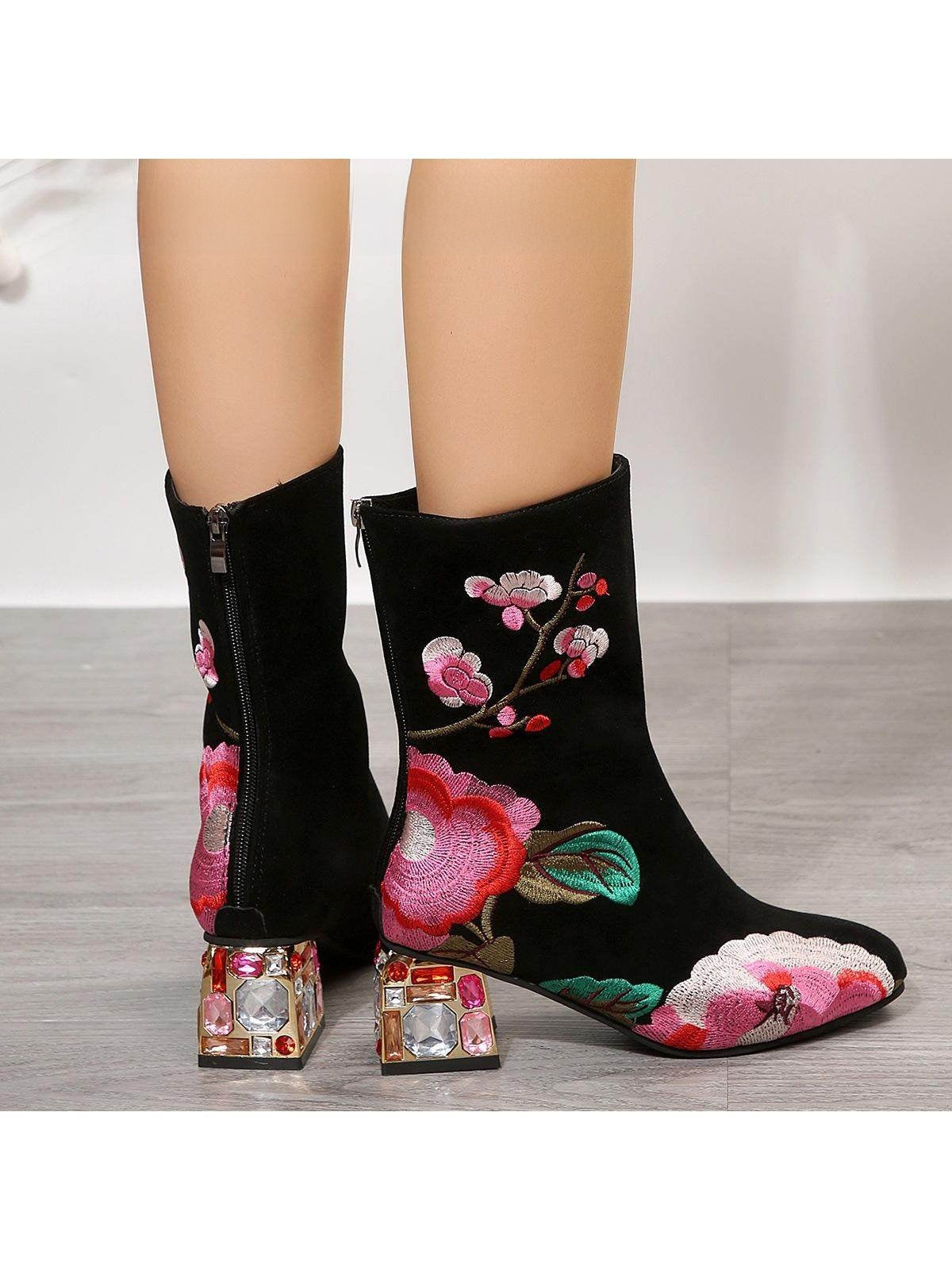 VelvetPine Embroidered Heel Boots, product view 2