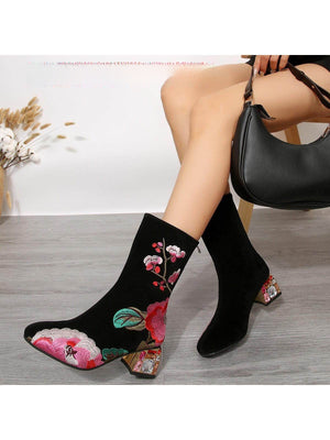 VelvetPine Embroidered Heel Boots, product view 3