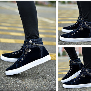 Person wearing black sneakers and pants with a collage of images showing different angles.