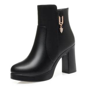 Glintheel Chunky Heel Winter Ankle Boots, product view 1