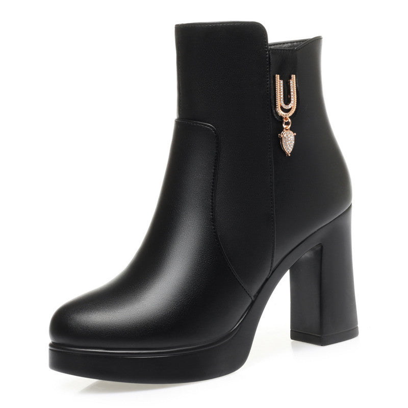 Glintheel Chunky Heel Winter Ankle Boots, product view 1