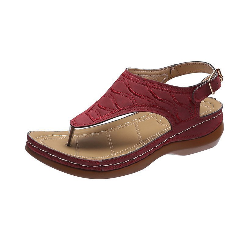 Threadline Embroidered Round-Toe Buckle Sandals, product view 1