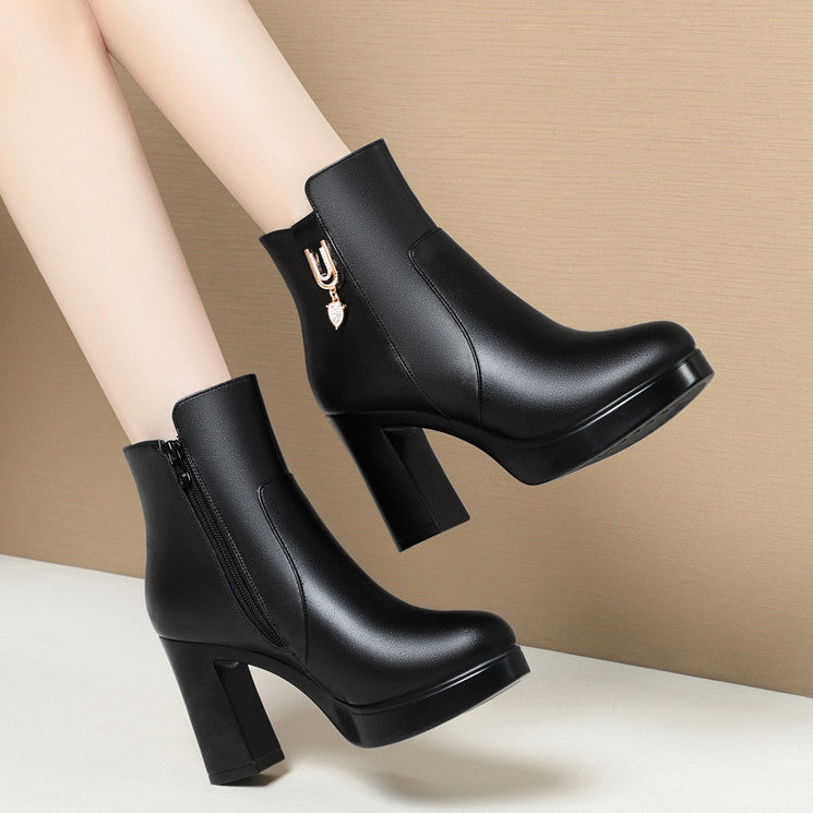 Glintheel Chunky Heel Winter Ankle Boots, product view 5