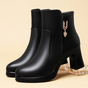 Glintheel Chunky Heel Winter Ankle Boots, product view 3