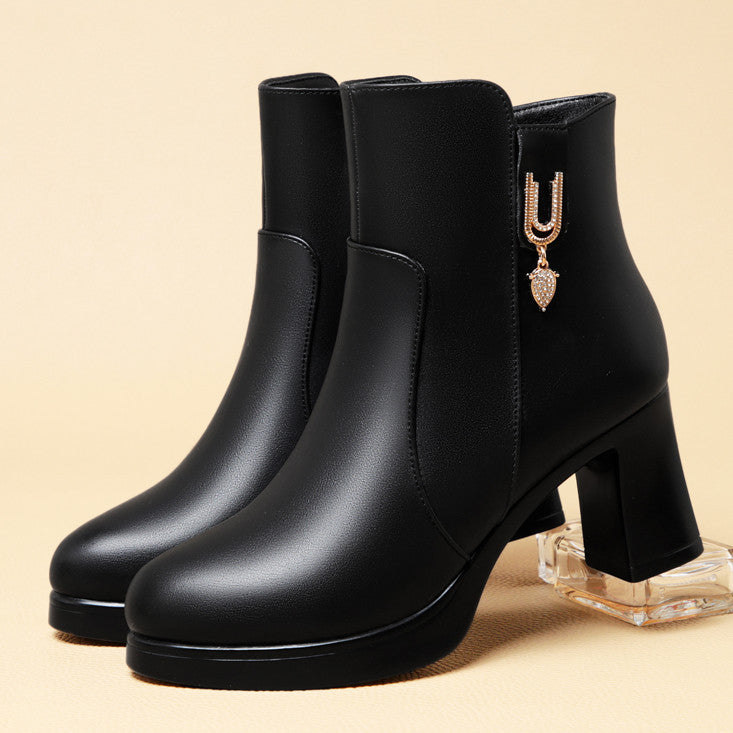 Glintheel Chunky Heel Winter Ankle Boots, product view 3