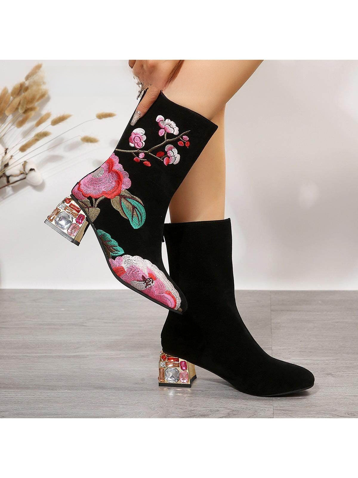 VelvetPine Embroidered Heel Boots, product view 5