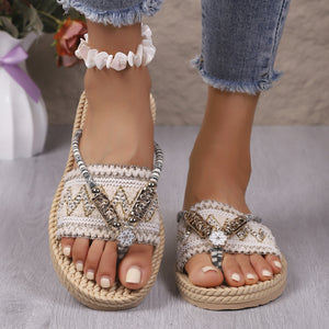 StrawBloom Straw Flower Bohemian Wedge Flip-Flops, product view 4