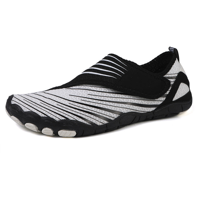 Elorvian AquaFlex black and white barefoot shoes with five-toe sole